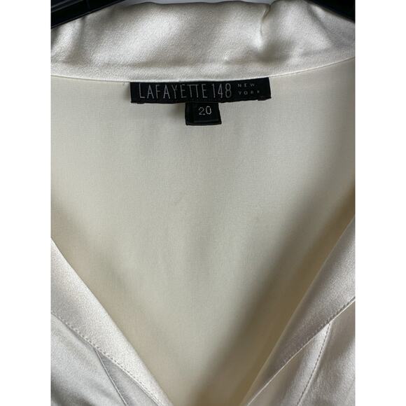 Lafayette 148 New York Silk Blouse Ivory Champagne LS Button Front Plus Size 20 - Picture 9 of 14